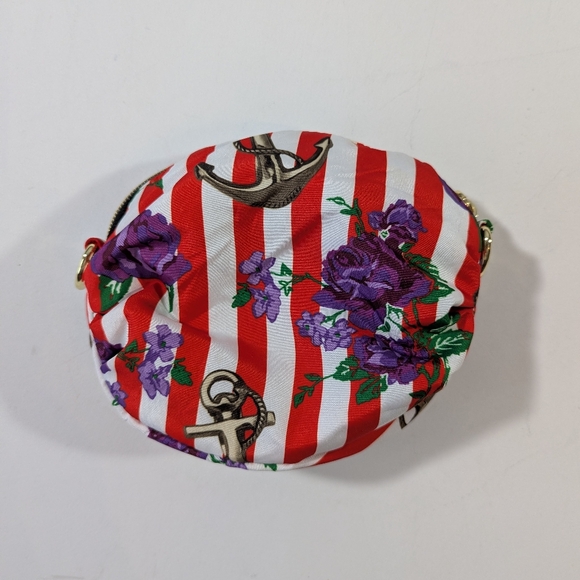 Betsey Johnson Nautical Floral Mini Crossbody Bag Striped Anchor Purple Flower - Picture 5 of 13